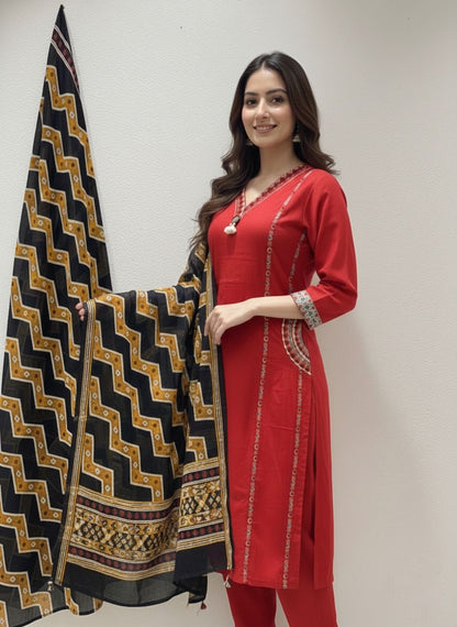 Women’s Embroidered Kurta Pant Set with Dupatta (RD33) - SortedMart