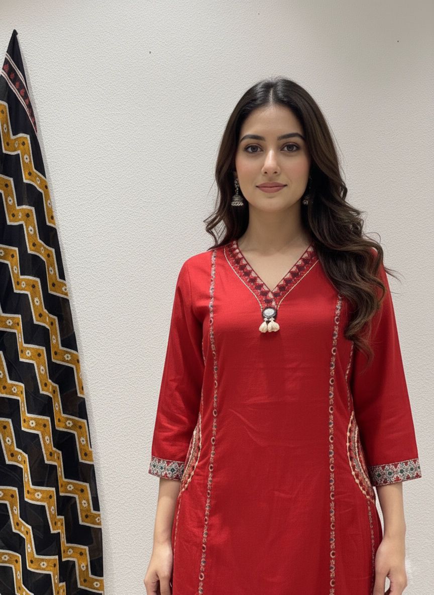 Women’s Embroidered Kurta Pant Set with Dupatta (RD33) - SortedMart