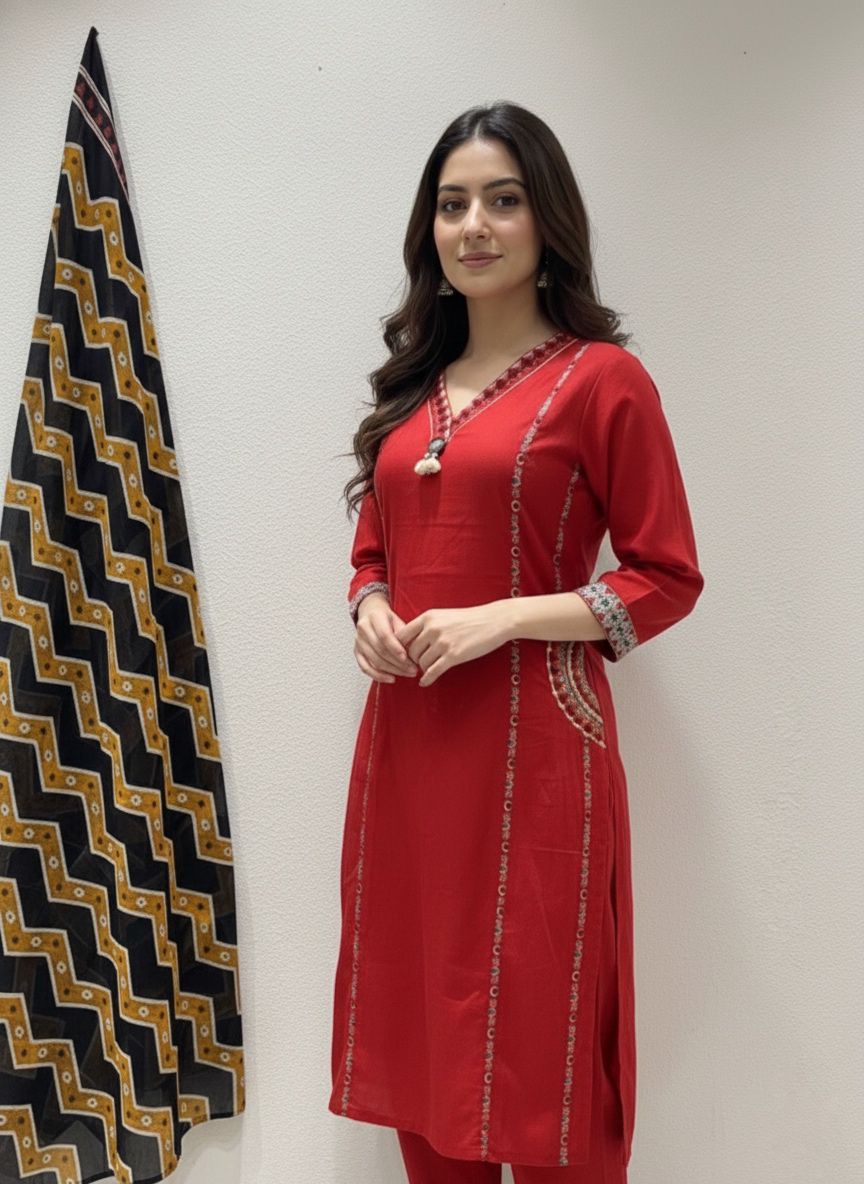 Women’s Embroidered Kurta Pant Set with Dupatta (RD33) - SortedMart