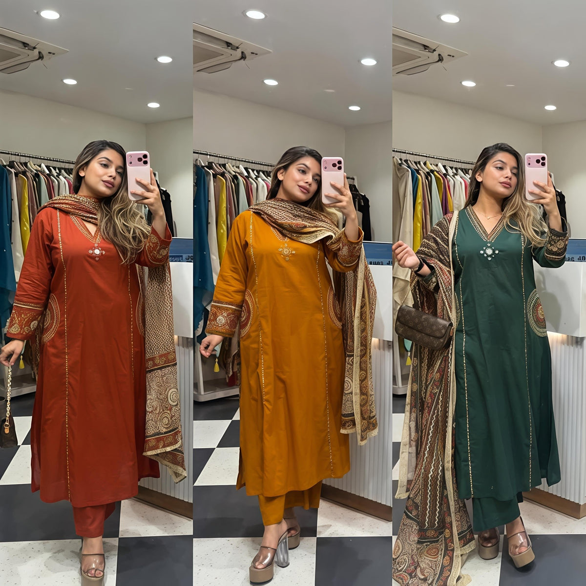 Women’s Embroidered Kurta Pant Set with Dupatta (RD33) - SortedMart
