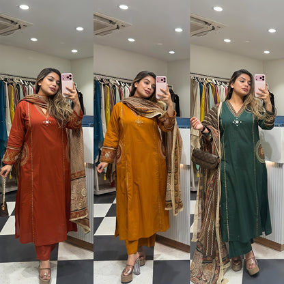 Women’s Embroidered Kurta Pant Set with Dupatta (RD33) - SortedMart